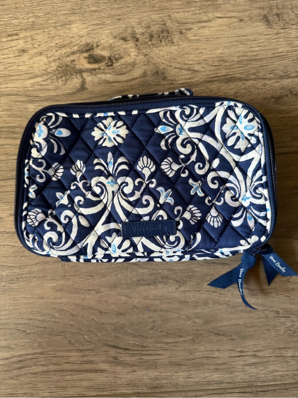 Vera Bradley Quilted Dual Sided Cosmetic Case in Steel Blue Medallion